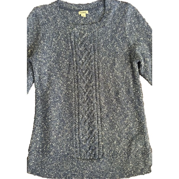 LL Bean Sweater Women's Small Blue White Marled Pullover Cotton Knit Thick Warm - Picture 3 of 6